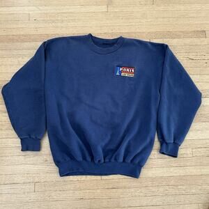 90s Vintage Sweatshirt Embroidered Patch Paris Vegas Navy Boxy Size L